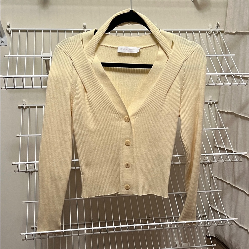 Jonathan Simkhai bitter yellow Ribbed Button-Up Women's Sweater